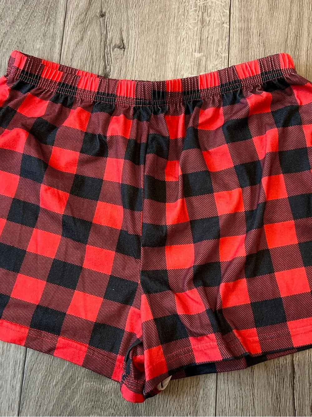 Women’s Red Black Buffalo Plaid Pajama Set Short Sleeve Shorts